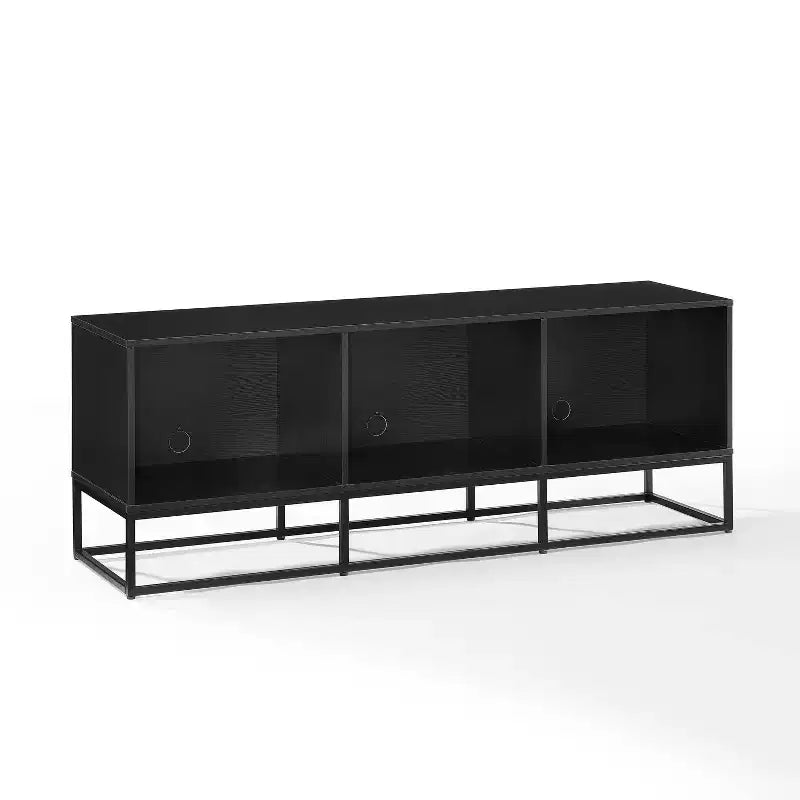 Meuble console Crosley Enzo Large Record Storage 152 cm noir : style industriel moderne, placage mélaminé, pieds en acier