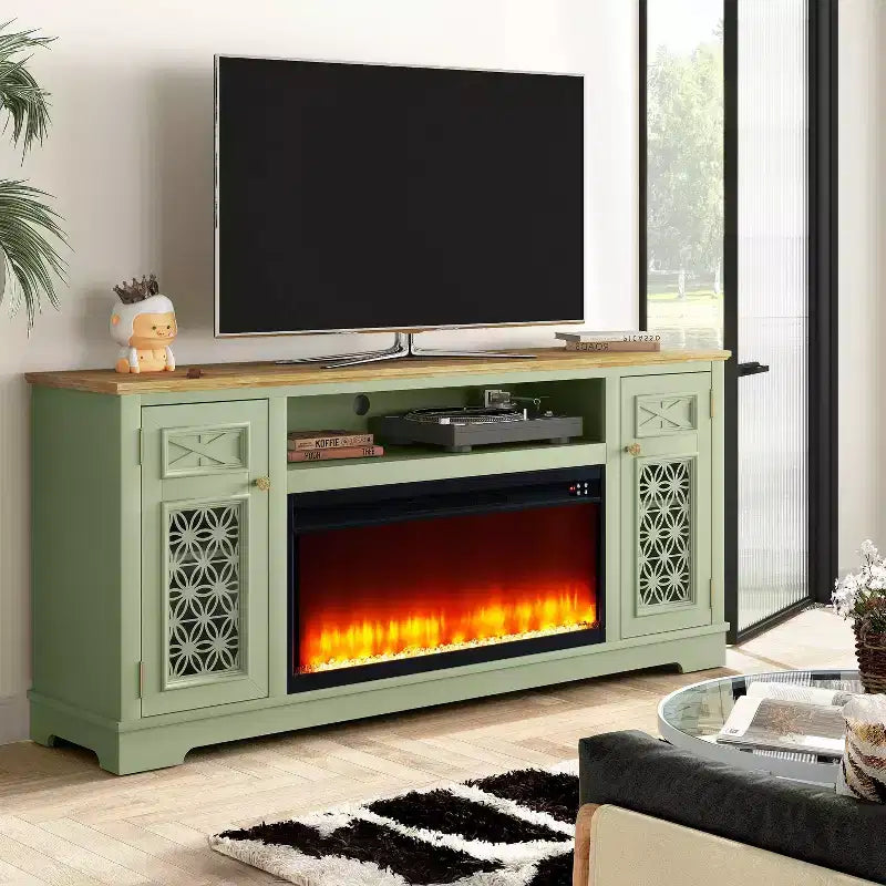Meuble TV Festivo Farmhouse de 70 po pour téléviseurs jusqu'à 80 po avec foyer intégré Vert