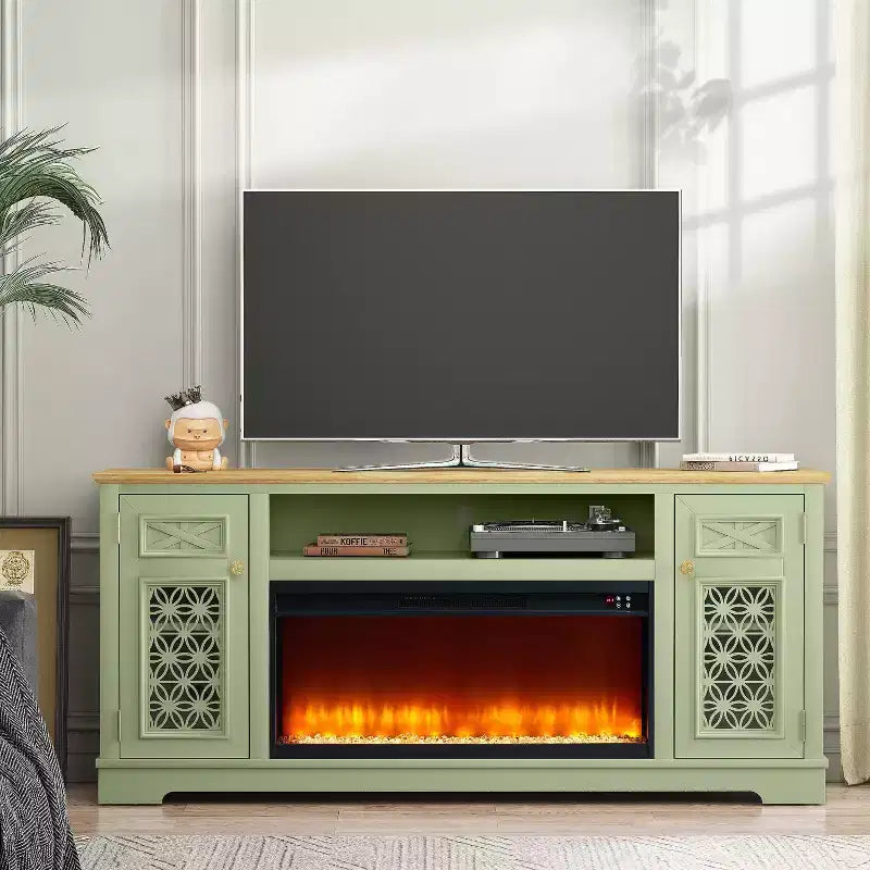 Meuble TV Festivo Farmhouse de 70 po pour téléviseurs jusqu'à 80 po avec foyer intégré Vert