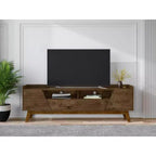 Meuble TV Marcus mi-siècle moderne 4 étagères pour téléviseurs jusqu'à 70" brun rustique - Manhattan Comfort : Centre de divertissement avec rangement