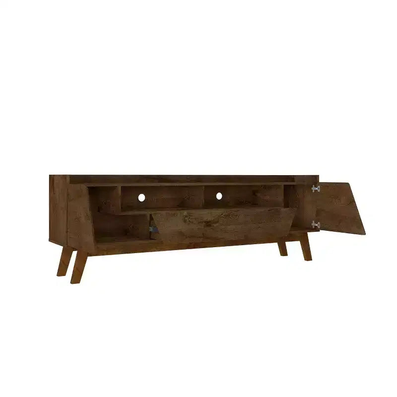 Meuble TV Marcus mi-siècle moderne 4 étagères pour téléviseurs jusqu'à 70" brun rustique - Manhattan Comfort : Centre de divertissement avec rangement