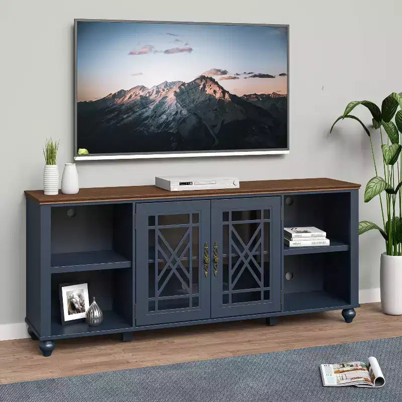 Meuble TV Festivo Vintage Style 70 po pour téléviseurs jusqu'à 80 po bleu marine