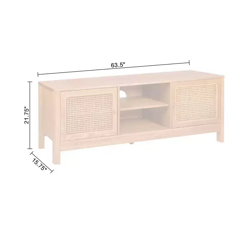 Meuble TV rectangulaire Lifestorey Sheldon en rotin naturel, pour téléviseurs jusqu'à 70 pouces, naturel