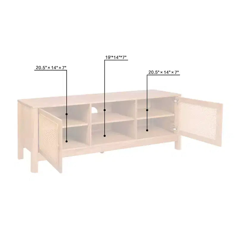 Meuble TV rectangulaire Lifestorey Sheldon en rotin naturel, pour téléviseurs jusqu'à 70 pouces, naturel