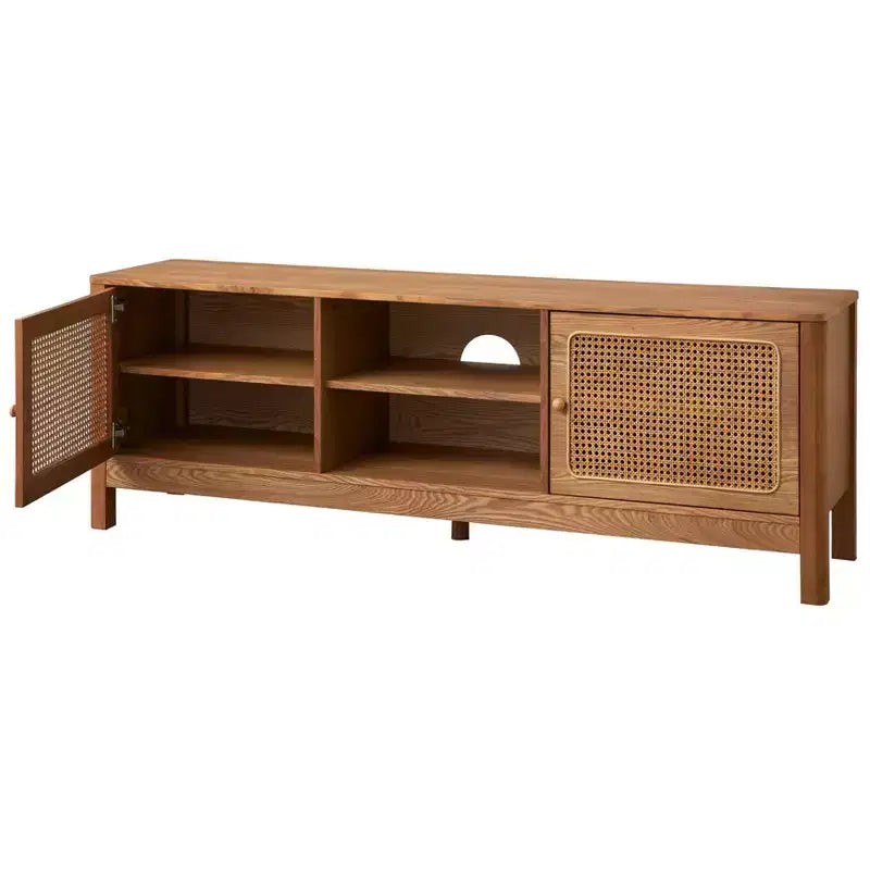 Meuble TV rectangulaire Lifestorey Sheldon en rotin naturel, pour téléviseurs jusqu'à 70 pouces, naturel