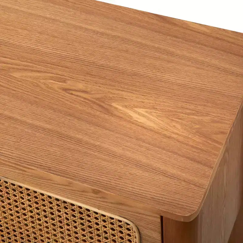 Meuble TV rectangulaire Lifestorey Sheldon en rotin naturel, pour téléviseurs jusqu'à 70 pouces, naturel