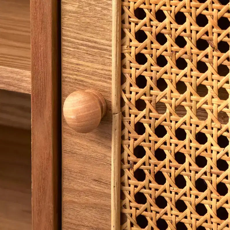 Meuble TV rectangulaire Lifestorey Sheldon en rotin naturel, pour téléviseurs jusqu'à 70 pouces, naturel