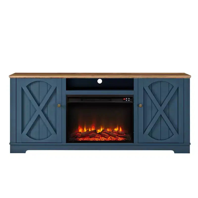 Farmhouse TV Stand for TVs up to 70" with Electric Fireplace, Storage Cabinets & Cable Management - Festivo