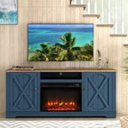 Meuble TV de style rustique pour téléviseurs jusqu'à 70" avec foyer électrique, armoires de rangement et gestion des câbles - Festivo