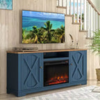 Meuble TV de style rustique pour téléviseurs jusqu'à 70" avec foyer électrique, armoires de rangement et gestion des câbles - Festivo