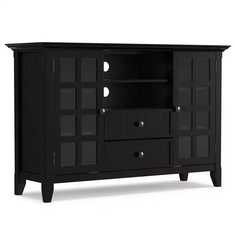 Normandy Solid Wood Wide Rustic TV Stand for TVs up to 53" Black - WyndenHall: Media Storage, Adjustable Shelves