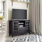 Meuble TV Rustique Large en Bois Massif Normandie pour TV jusqu'à 53" Noir - WyndenHall : Rangement Multimédia, Étagères Réglables