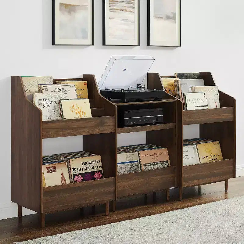 Meuble et rangement vinyle 3 pièces Crosley 84" Liam pour platine vinyle Noyer
