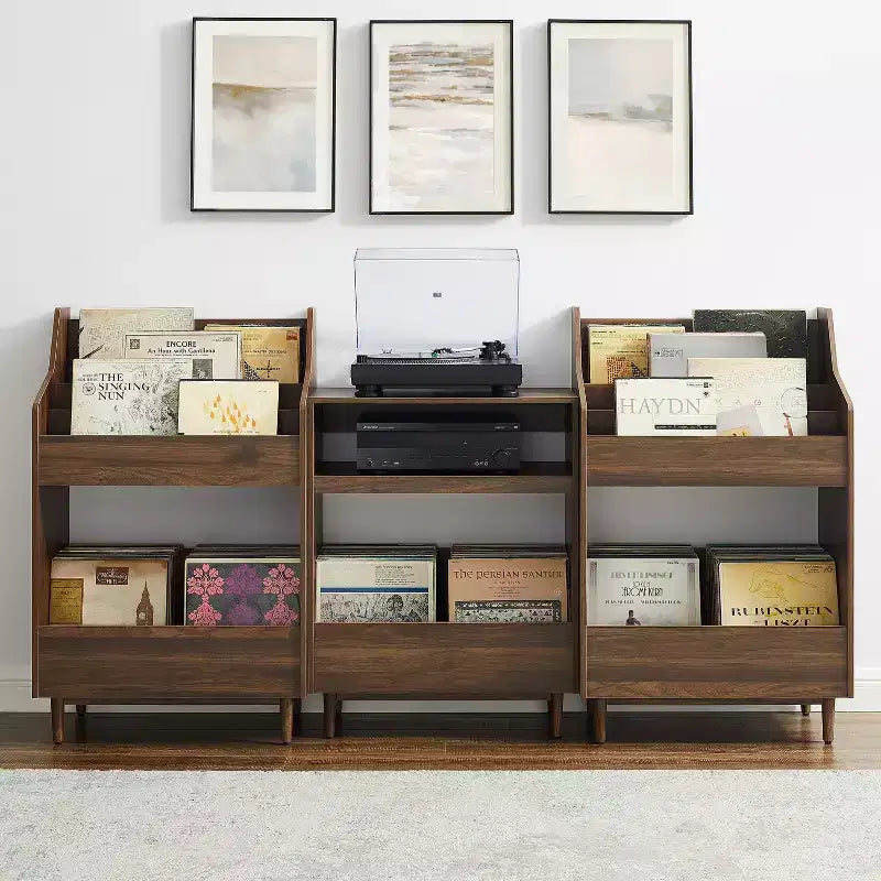 Meuble et rangement vinyle 3 pièces Crosley 84" Liam pour platine vinyle Noyer