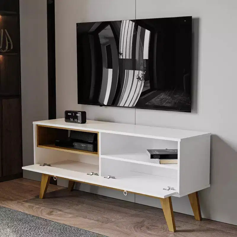 Meuble TV Olympia pour téléviseurs jusqu'à 55" Noir - Boahaus : Console moderne avec étagères ouvertes et armoire de rangement