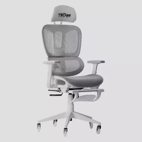 Airflex2 Mesh Gaming Chair with Footrest White - Techni Sport: Synchro-Tilt, 275 Lbs Capacity, Ergonomic Design