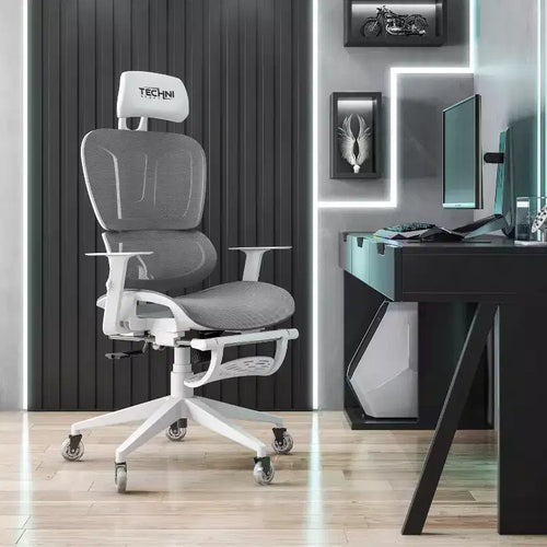Chaise de jeu Airflex2 Mesh avec repose-pieds blanc - Techni Sport : Inclinaison synchronisée, capacité de 125 kg, design ergonomique