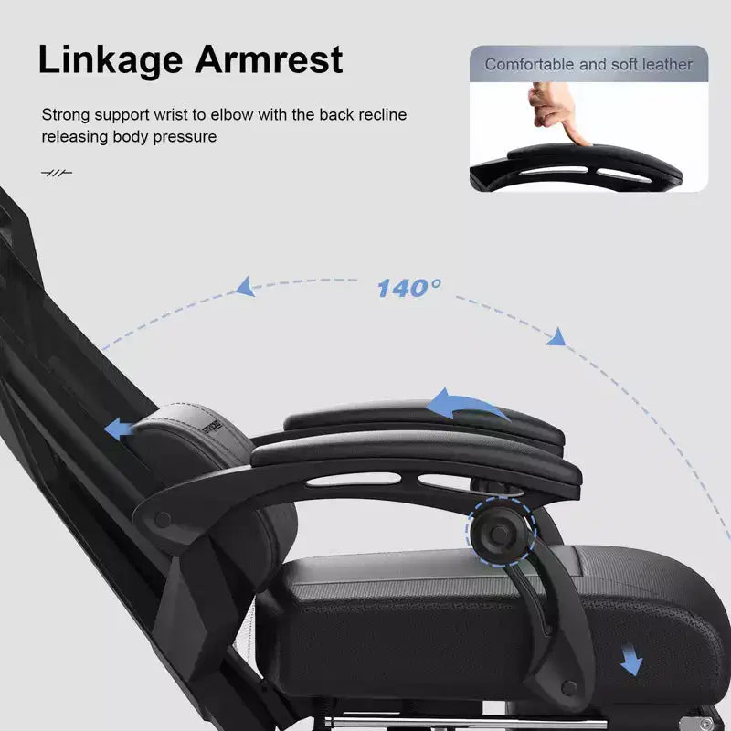 Chaise de jeu GTRACING, chaise d'ordinateur en maille, inclinable ergonomique avec repose-pieds noir