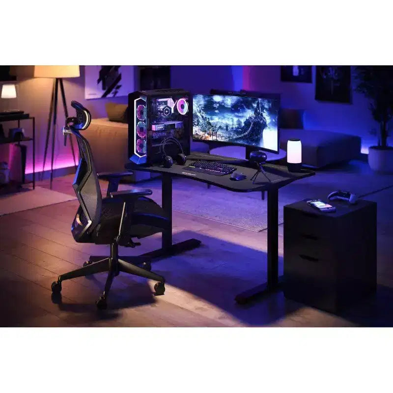 Bureau de gamer RESPAWN 1048 noir : structure métallique robuste, surface en MDF, sans rangement, assemblage par un adulte requis