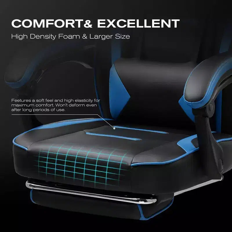 Chaise de jeu LUCKRACER avec repose-pieds, chaise de bureau à dossier haut, chaise de bureau, bleue