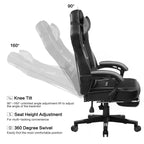 Chaise de jeu LUCKRACER avec repose-pieds, chaise de bureau à dossier haut, gris