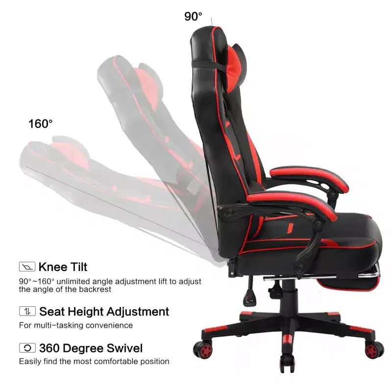 Chaise de jeu LUCKRACER avec repose-pieds, chaise de bureau à dossier haut, chaise d'ordinateur rouge