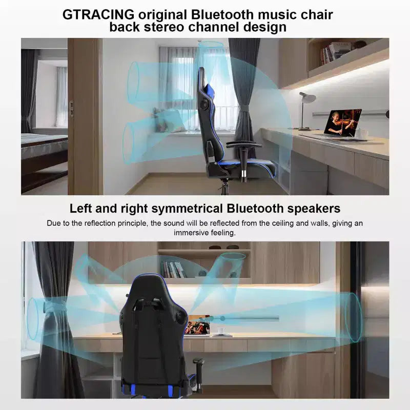 Chaise de jeu GTRACING avec haut-parleurs Bluetooth Chaise de bureau haute en polyuréthane bleue