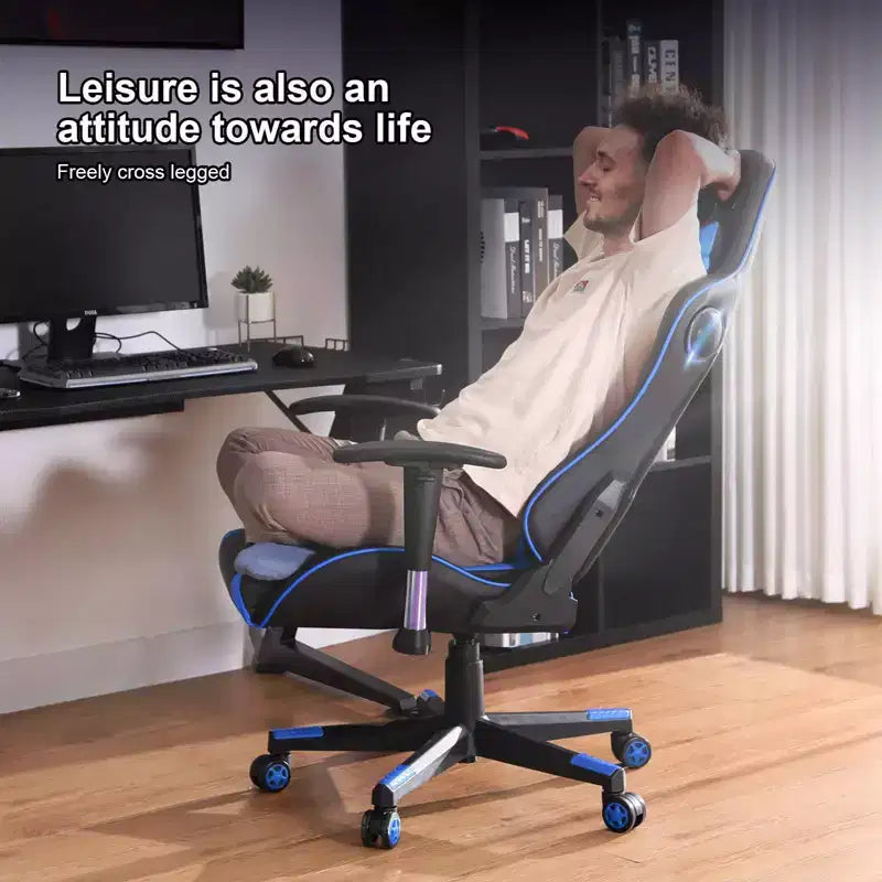 Chaise de jeu GTRACING avec haut-parleurs Bluetooth Chaise de bureau haute en polyuréthane bleue