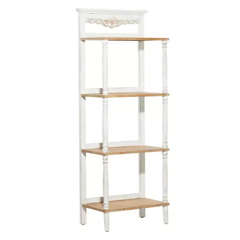 Farmhouse Pine Wood Shelving Unit White - Olivia & May: 4-Tier Bookcase, Tall Storage Organizer