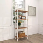 Étagère en pin style ferme blanche - Olivia & May : Bibliothèque à 4 niveaux, Organisateur de rangement haut