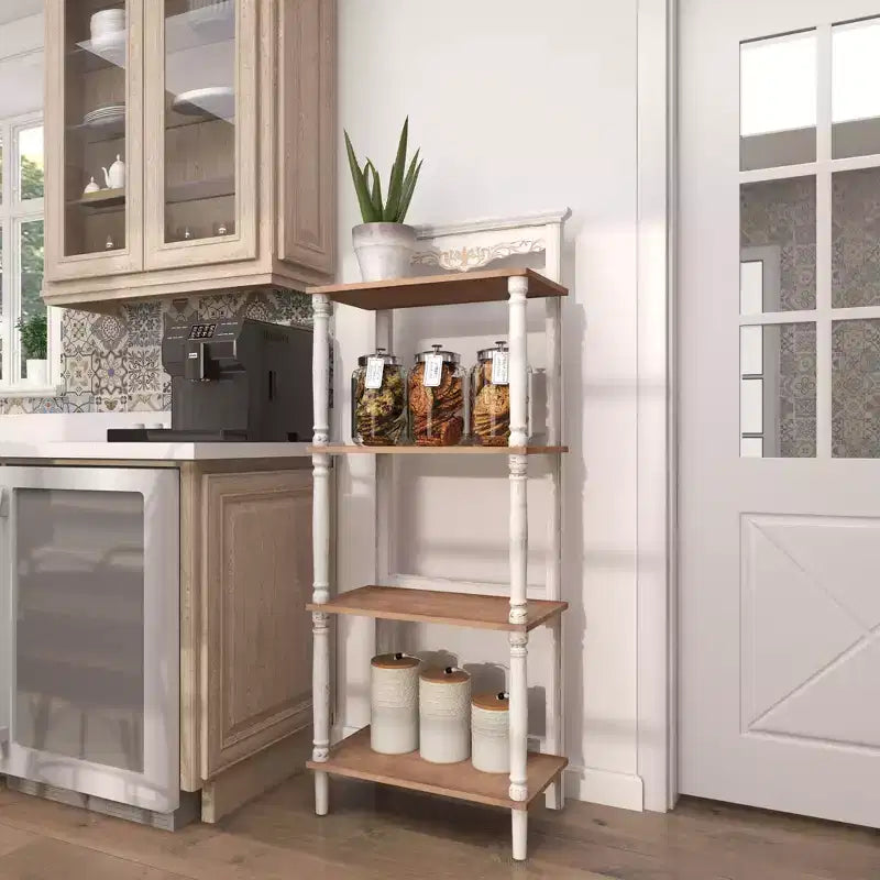 Étagère en pin style ferme blanche - Olivia & May : Bibliothèque à 4 niveaux, Organisateur de rangement haut