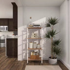 Étagère en pin style ferme blanche - Olivia & May : Bibliothèque à 4 niveaux, Organisateur de rangement haut