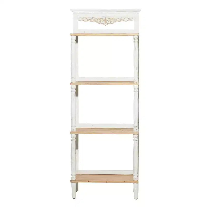 Étagère en pin style ferme blanche - Olivia & May : Bibliothèque à 4 niveaux, Organisateur de rangement haut