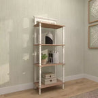 Étagère en pin style ferme blanche - Olivia & May : Bibliothèque à 4 niveaux, Organisateur de rangement haut