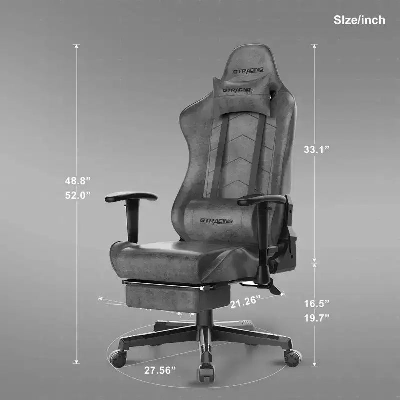 Chaise de jeu GTRACING avec repose-pieds, fauteuil de bureau inclinable ergonomique avec support lombaire, gris