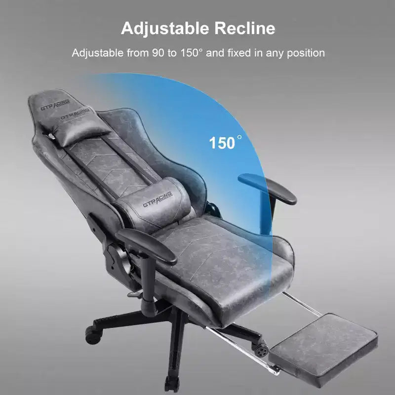 Chaise de jeu GTRACING avec repose-pieds, fauteuil de bureau inclinable ergonomique avec support lombaire, gris
