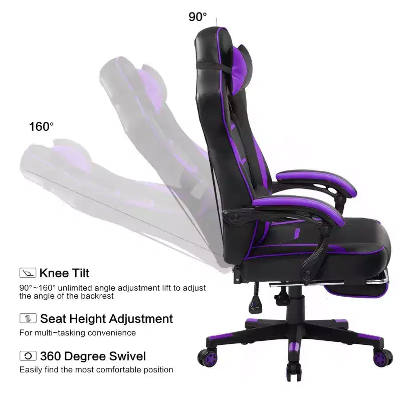 Chaise de jeu LUCKRACER avec repose-pieds Chaise de bureau ergonomique à dossier haut pour ordinateur Bureau Violet