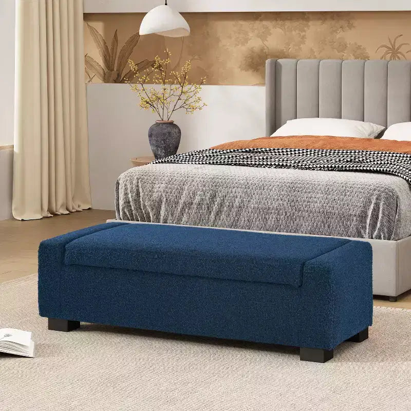 Christopher Knight Home Silas Pouf de rangement d'intérieur moderne en tissu bleu