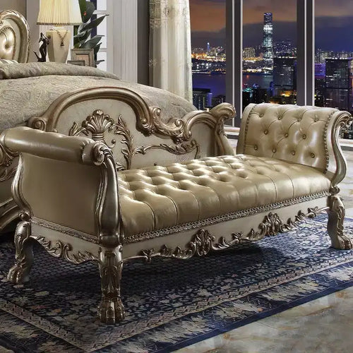 Acme Furniture Dresden Bench Bone Synthetic Leather/Gold Patina