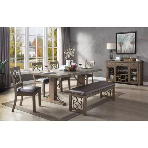 Acme Furniture 56" Raphaela Ottomans and Benches Black Synthetic Leather and Weathered Cherry Finish: Nailhead Trim, Metal Legs