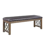 Acme Furniture 56 po. Ottomans et bancs Raphaela, similicuir noir et fini cerisier vieilli : garniture cloutée, pieds en métal