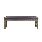 Acme Furniture 56 po. Ottomans et bancs Raphaela, similicuir noir et fini cerisier vieilli : garniture cloutée, pieds en métal