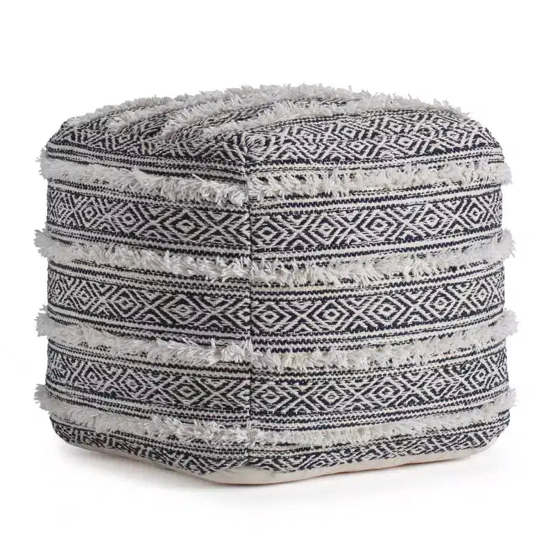 Pouf Ouray bleu/ivoire - Anji Mountain : Ottoman carré géométrique bohème, housse amovible, fait à la main, 53x53x53 cm