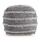 Pouf Ouray bleu/ivoire - Anji Mountain : Ottoman carré géométrique bohème, housse amovible, fait à la main, 53x53x53 cm