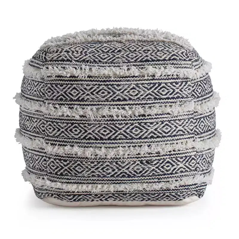Pouf Ouray bleu/ivoire - Anji Mountain : Ottoman carré géométrique bohème, housse amovible, fait à la main, 53x53x53 cm