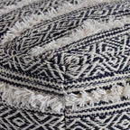 Pouf Ouray bleu/ivoire - Anji Mountain : Ottoman carré géométrique bohème, housse amovible, fait à la main, 53x53x53 cm