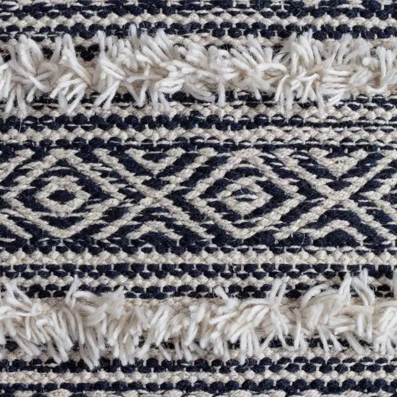 Pouf Ouray bleu/ivoire - Anji Mountain : Ottoman carré géométrique bohème, housse amovible, fait à la main, 53x53x53 cm