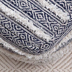 Pouf Ouray bleu/ivoire - Anji Mountain : Ottoman carré géométrique bohème, housse amovible, fait à la main, 53x53x53 cm