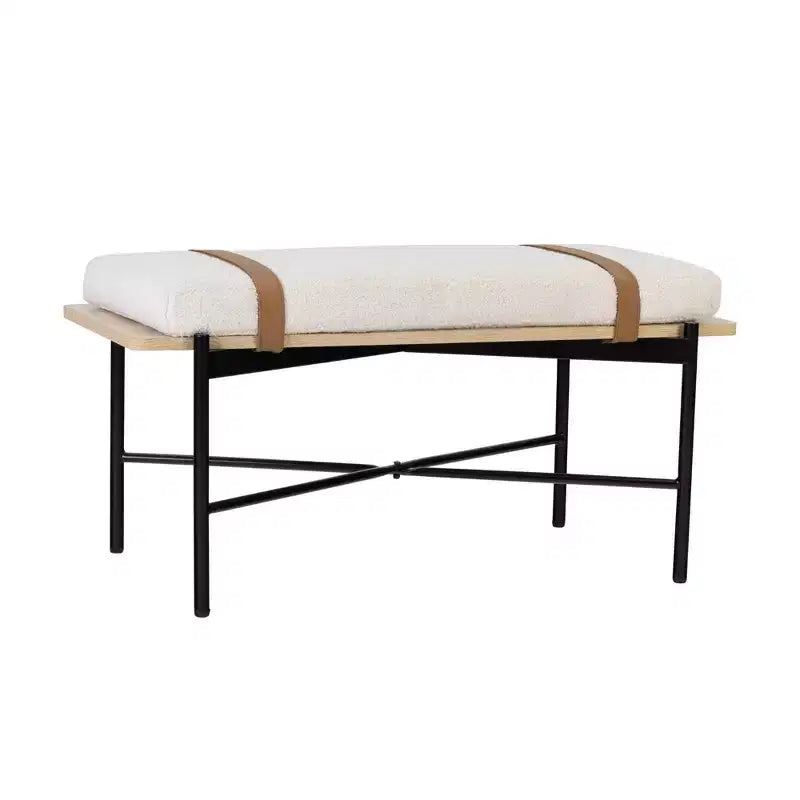 Banc Nathan James Thatcher en bois et métal avec coussin amovible : bord incurvé, sangles en cuir végétalien, fermeture éclair, nettoyage facile
