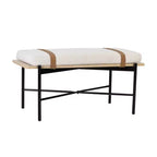 Banc Nathan James Thatcher en bois et métal avec coussin amovible : bord incurvé, sangles en cuir végétalien, fermeture éclair, nettoyage facile